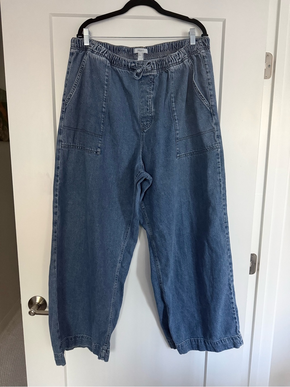 Forever 21 Relaxed Wide-Leg Blue Denim Jeans - Drawstring Waist